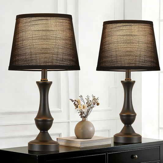 Luvkczc Table Lamp Set of 2, 19" Mordern Bedside Lamps for Living Room & Bedroom, Linen Shade Desk Lamps for Nightstand, Office, Study(Bulb not Included)
