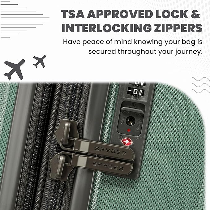 Spyder Rails Expandable Hardside Upright Suitcase with 360° Spinner Wheels, TSA Approved Lock (Sage, 3-Piece Set)