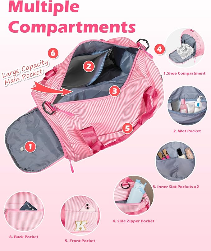 5 Year Old Girl Birthday Gifts, Girls Travel Duffle Bag, Kids Initial Overnight Bags with Shoe Compartment, Personalized Weekend Bag with Makeup Pouch, Holiday Gift Ideas (Letter O)