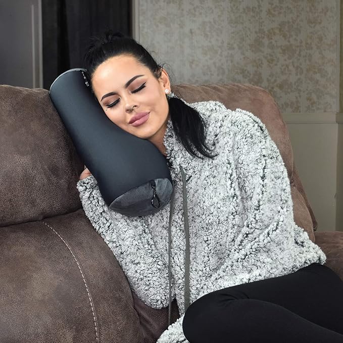 Microbead Bolster Tube Travel Pillow - Compact Neck Roll Pillow for Airplane, Car, or Home - Soft Lumbar Support Pillow - Pink