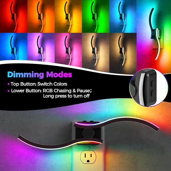 Night Lights Plug into Wall [2 Pack],3000K+8 Color Changing | Dimmable LED Night Light 1W 180° Rotating Dusk to Dawn Sensor Plug in Nightlight for Bathroom Bedroom Hallway Kitchen