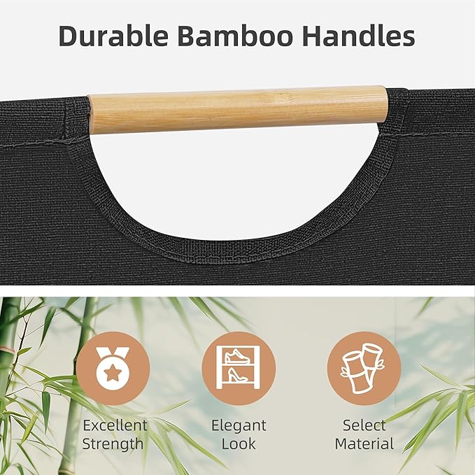 STORAGE MANIAC 2-Pack Large Laundry Hamper, 100L (26.4 Gal) Collapsible Laundry Basket with Bamboo Handles, Freestanding Waterproof Clothes Hamper for Bedroom, Dorm, Towels, Toys, Black+White