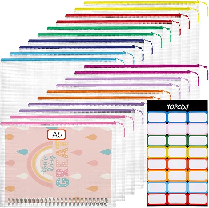 20PCS Mesh Zipper Pouch Bags Storage Bags, A5 Reusable Clear Zipper Pouches for Travel and Classroom Board Game Organization