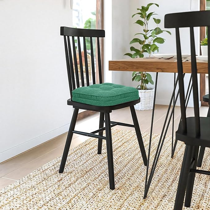 GOFORIT Memory Foam Cushion，Square Seat Cushions for Dining Chairs,Non-Slip Chair Pads with Removable Cover, 16'' x 16'', Green