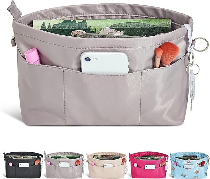 Vercord Premium Nylon Purse Organizer Tote Handbag Insert Organizers Bag in Bag Zipper 13 Pockets 5 Sizes