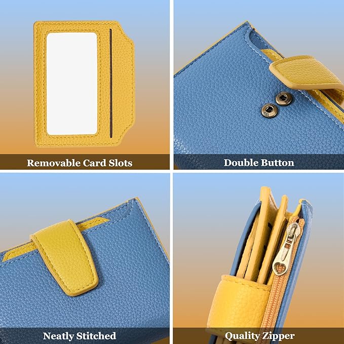 Airkit Small Wallet Women RFID Blocking Soft Leather Bifold Compact Card Holder Wallet for Women with Zipper Coin Pocket 4 ID Window