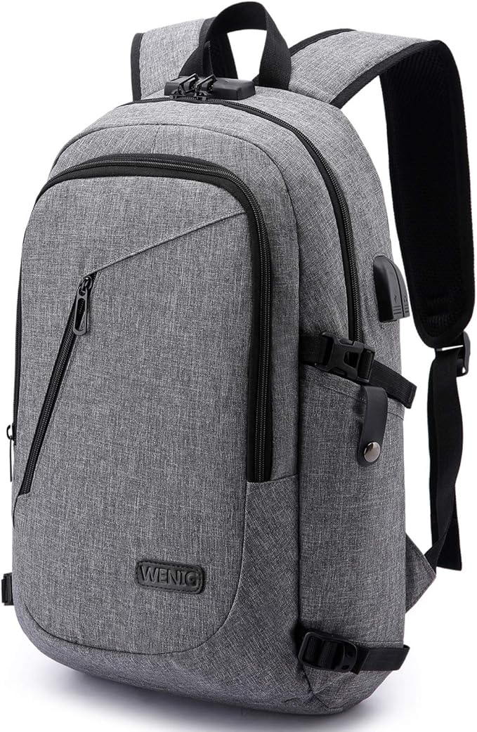 WENIG Laptop Backpack,Business Travel Anti Theft Backpack for Men Women with USB Charging Port,Slim Durable Water Resistant Computer Backpack Fits 15.6 Inch Laptop Notebook,Grey