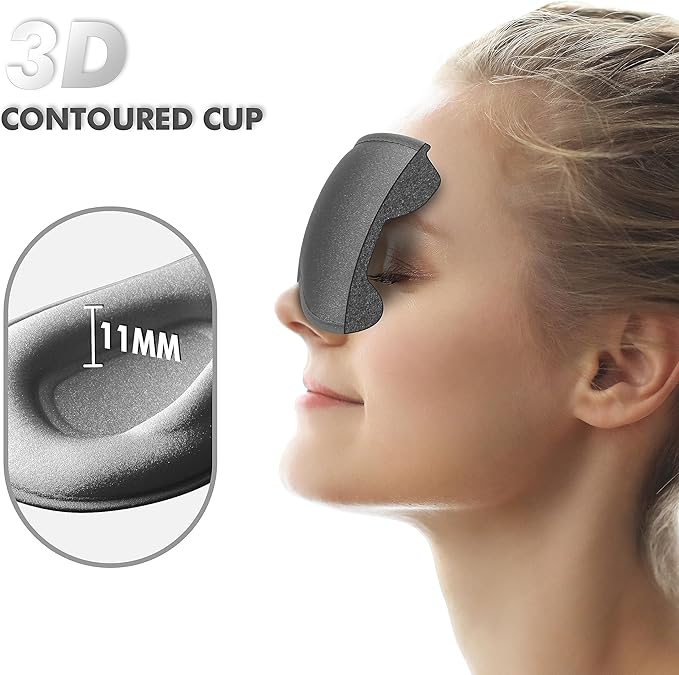 Sleep Eye Mask for Men Women, Sleeping Mask for Side Sleeper, Travel Blackout Night Blindfold Eye Shade Cover with Adjustable Strap (Grey-Side Sleeper)