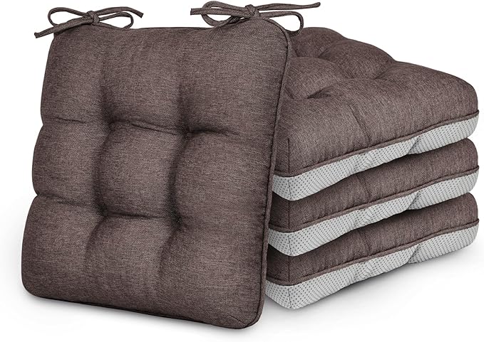 Love's cabin Memory Foam Chair Cushions Set of 4, 15.5"x15.5"x3.5" Indoor & Outdoor Seat Pads for Dining, Kitchen, Office, Patio Chairs - Coffee