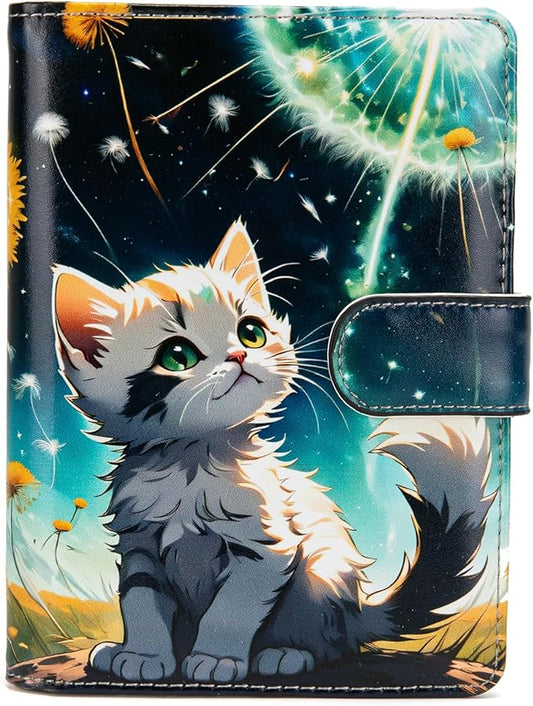 Passport Holder for Travel Essentials, RFID Blocking Passport Wallet Cover with Magnetic Closure, Passport Book Holders for Women and Men (Cute Cat)