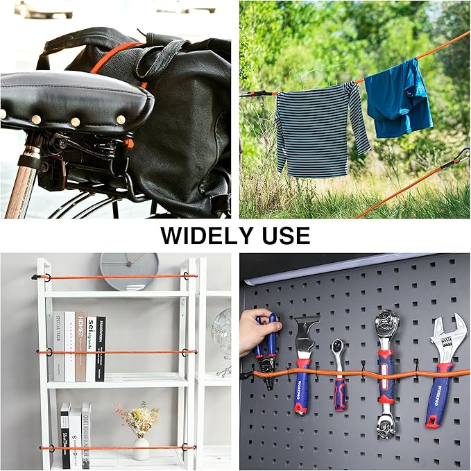 WORKPRO 24 Inch Bungee Cords with Hooks, 4 Pack Superior Rubber Heavy Duty Bungee Straps Strong Elastic Rope for Outdoor Tent, Luggage Rack, Camping, Cargo, RV, Bike, Transporting, Storage, Orange