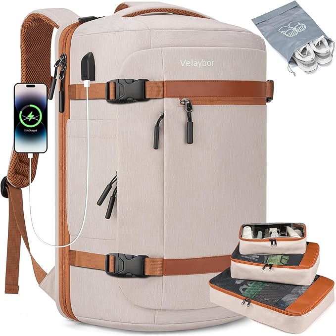 42L Travel Backpack with 4 Packing Cubes, TSA Friendly Flight Approved Carry-On Bag, Water-Resistant Weekender Business Backpack for Men Women, Fits 17.3" Laptop