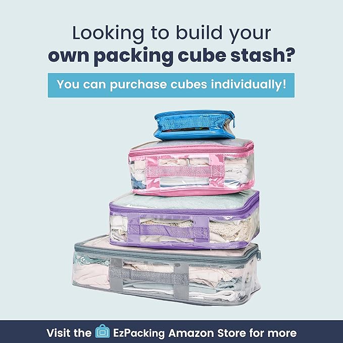 Clear Packing Cubes set of 4 / Packs 7-10 Days of Clothes/Premium PVC Plastic Storage Bags