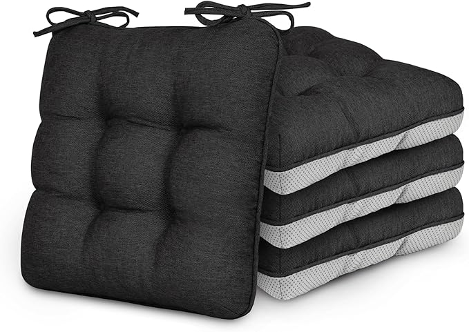 Love's cabin Memory Foam Chair Cushions Set of 4, 15.5"x15.5"x3.5" Indoor & Outdoor Seat Pads for Dining, Kitchen, Office, Patio Chairs - Black