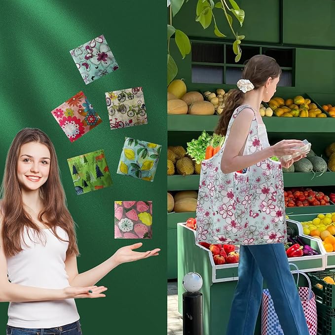 6 Pack Reusable Grocery Bags Heavy Duty with Handles, Reusable Shopping Bags for Women, Foldable, Washable for Store, Travel