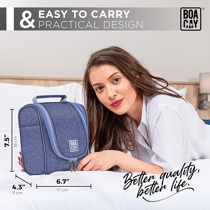 BOACAY Small Hanging Travel Toiletry Bag for Women and Men, Makeup Bag, Bathroom & Shower Organizer Kit for Accessories, Cosmetics, Travel Essentials