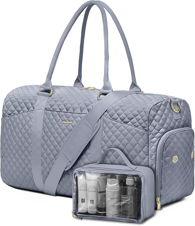 Women Weekender Travel Duffle Bag: Travel Duffel Overnight Bags with Shoe Compartment Large Carry on Tote with Toiletry Bag Weekend Traveling Yoga Gym Hospital Bag for Women with Wet Pocket Grey