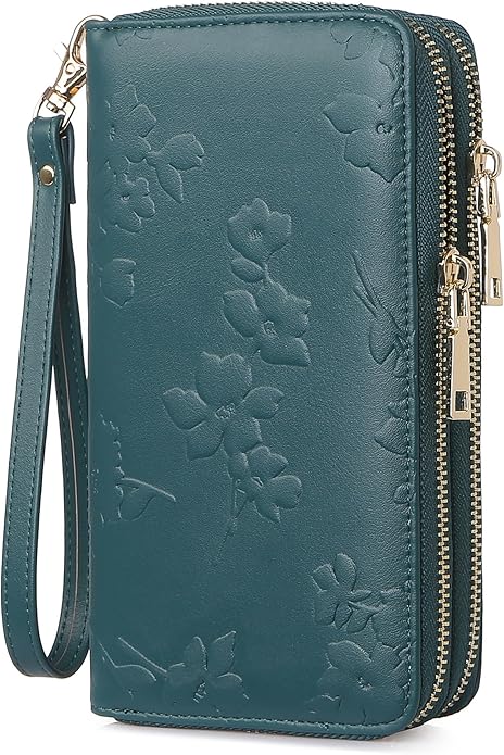 yiijay Womens Wallet RFID Blocking Large Capacity Vegan Leather Double Zip Wristlet Wallet Card Holder Travel Ladies Clutch