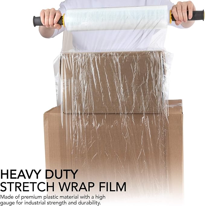 Modern Innovations 15 Inch Clear Stretch Wrap Roll with Handles (4 Rolls-4000 Feet) Heavy Duty Shrink Wrap for Moving, Packing Supplies for Wrapping Furniture, Industrial Plastic Pallet Cling