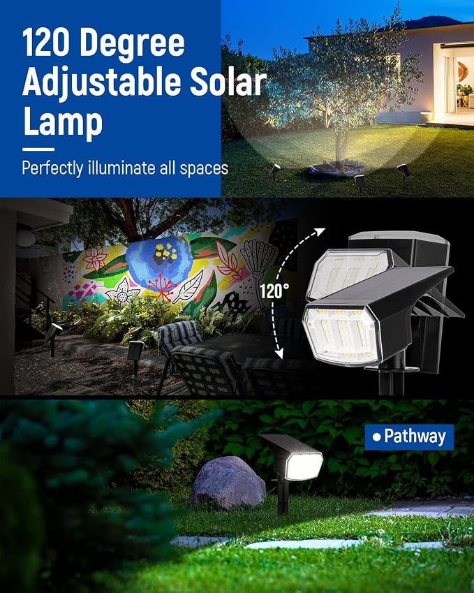 Solar Spot Lights Outdoor Waterproof, 6 Packs, Neutral White | 63 LED, 3 Lighting Modes, Solar Landscape Lights for Yard, Garden, House, Garage, Pathway, Tree, Backyard