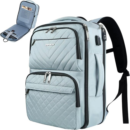 EMPSIGN Carry on Travel Backpack for Women & Men, 17 inch Large TSA Friendly Laptop Backpack with USB Port, Airline Approved Carry On Luggage, Travel Essentials, Weekender Overnight Bags, Light Blue
