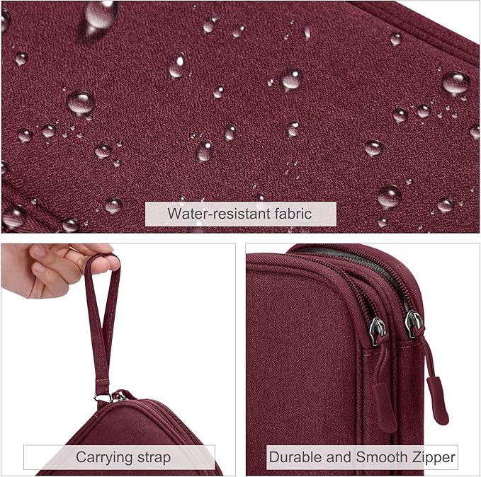 FYY Electronic Organizer, Travel Cable Organizer Bag Pouch Electronic Accessories Carry Case Portable Waterproof Double Layers Storage Bag for Cable, Charger, Phone, Earphone, Medium Size, Wine Red