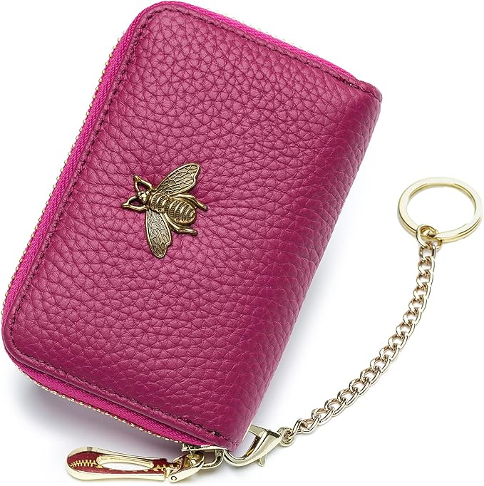 imeetu RFID Credit Card Holder, Small Leather Zipper Card Case Wallet for Women