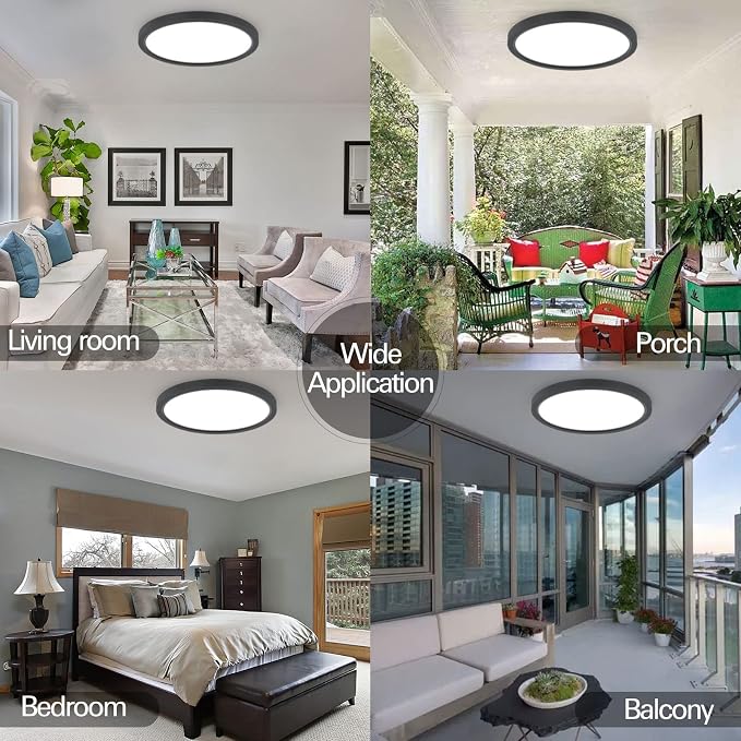 hykolity 18 Inch LED Round Flat Panel Light,32W,3200LM,3CCT | 3000K/4000K/5000K CCT Selectable,120°Beam Angle, Dimmable Edge-Lit Flush Mount Ceiling Light Fixture - ETL Listed,Black