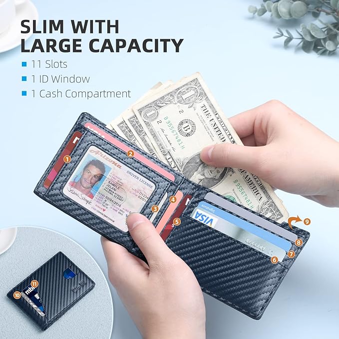 Zitahli Bifold Wallets for Men - Slim RFID Leather Credit Card Holder for 6-11 Cards, Minimalist Thin Wallet with ID Window & Cash Slot,Front Pockt Carteras Para Hombres, Birthday Gifts for Men | Slim, RFID Blocking, Premium, Front Pocket, Gift Box, Le...