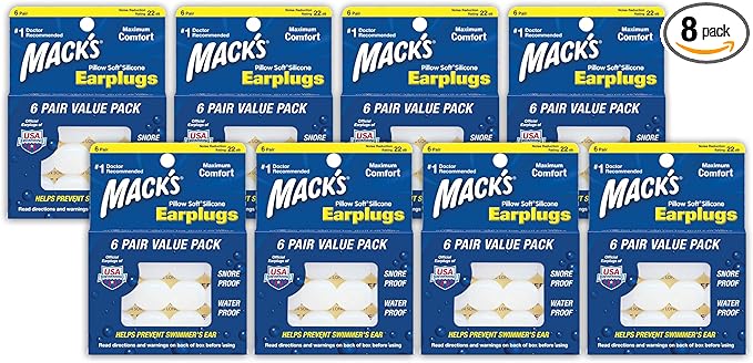 Mack's Pillow Soft Silicone Earplugs - 6 Pair (Pack of 8), Value Pack – The Original Moldable Silicone Putty Ear Plugs for Sleeping, Snoring, Swimming, Travel, Concerts and Studying