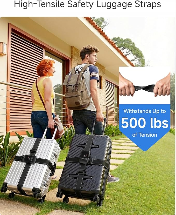 LUGGEX Luggage Straps TSA Approved, Luggage Straps for Suitcases, Easy Adjustable & Reinforced Buckle (Black 20-32inch, 1 Pack)