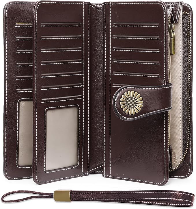 SENDEFN Wallets for Women Leather Credit Card Holder with RFID Blocking Large Capacity Wristlet | with RFID Blocking, Large Capacity, Wristlet, with RFID Blocking, Large Capacity, Wristlet