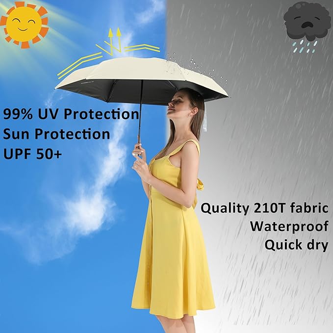 BAODINI Travel Essentials Mini Umbrella for Purse With Case Small Compact UV Sun Protection Lightweight Tiny Pocket Manual Open Close Umbrella for Women Kids and Men Fits Purse Backpack