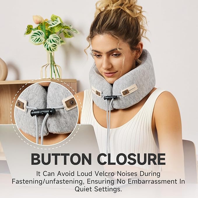 Neck Pillow Airplane, 100% Pure Memory Foam, Comfortable Breathable Cover, Travel Pillows for Airplanes, Ergonomic Design, Neck Pillow for Traveling, Airplane Pillow Flight Train, Gray