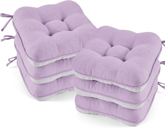 BETU Chair Cushions for Dining Chairs Set of 6,3.5" Thick Kitchen Table Chair Pads with Ties,Non Slip Backing and Covers, Seat Cushion for Dining Room,Bar,Patio Chairs,16"X16"X3.5",Purple