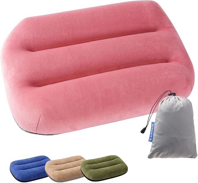 Ultralight Inflatable Camping Pillow for Sleeping – Soft Velvet Cover, Compact & Portable, Ergonomic Neck Support, Machine Washable Air Pillow, Perfect for Travel, Hiking, Backpacking – Pink