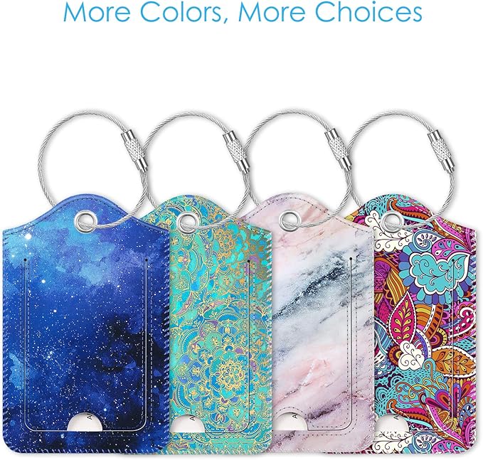 Fintie Luggage Tags, Privacy Cover ID Label with Stainless Steel Loop and Address Card for Travel Bag Suitcase - Starry Sky (2 Piece)