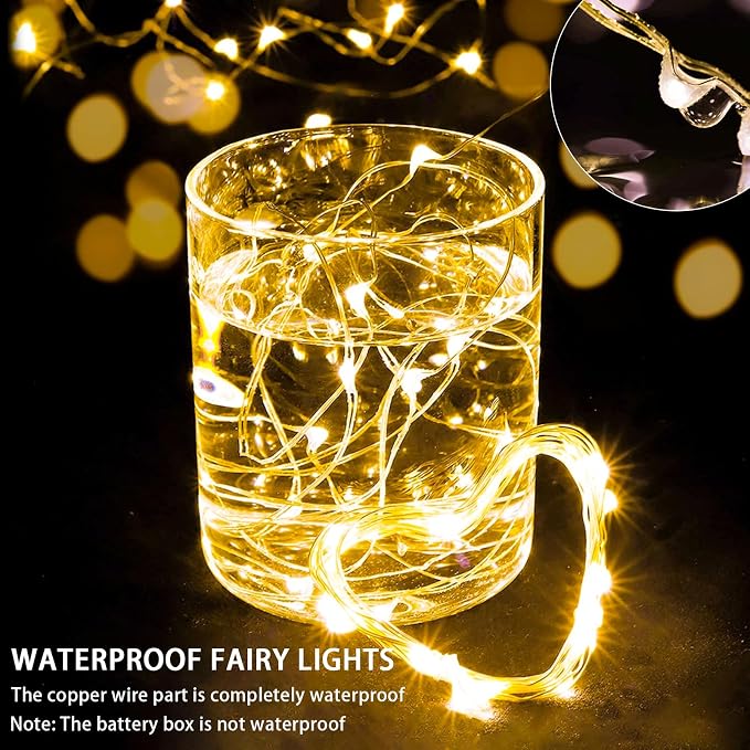 50 Pack Fairy Lights 7Ft 20 LED Twinkle String Lights 3 Modes Battery Operated Waterproof Firefly Starry for Mason Jar Wedding Birthday Party Table Centerpieces Bedroom Christmas,Warm White