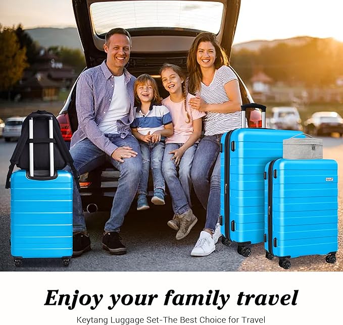 Zebra Luggage Sets 5 Piece, Lightweight Hardside Business Travel Suitcase Set with TSA Lock, Bonus Travel Backpack & Makeup Bag, 20/24/28 inch, Blue