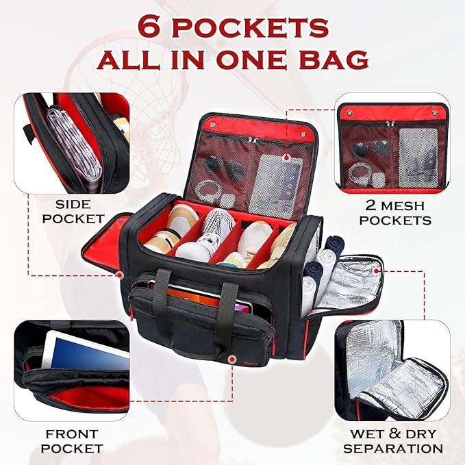Mancro Padded Sneaker Bag, Sneakerhead Gifts, Shoe Travel Bags Fit 4 Pairs with Insulated Pocket and Shoulder Strap, Multi-functional Sports Gym Duffle for Basketball, Shoes, Cloth