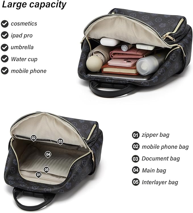 Makes Mini Backpack for Women, Stylish Daypack Purse Handbag Small Casual Daily Travel Bag, Lady Girls Gifts for Work School, 2pcs Sets