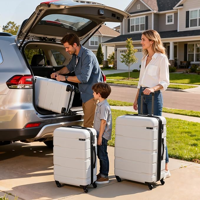 Coolife Luggage Set 3 Piece Hardside PC+ABS Suitcase with TSA Lock, Expandable Large Checked Luggage, Lightweight Rolling Carry On with Spinner Wheels(20/24/28 Inch, White)