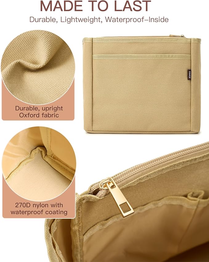 TOVICE Tote Bag Organizer Insert with Stanley Cup Holder and Zipper Bag, Compatible with Neverfull, Saint Louis and More, 9 Pockets (Beige, X-Large)