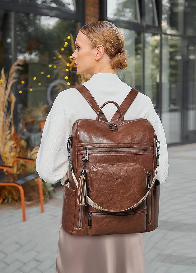 Shrrie Vegan Leather Laptop Backpack for Women 15.6 inch Work Backpack Fashion Travel Backpack Purse for Business College