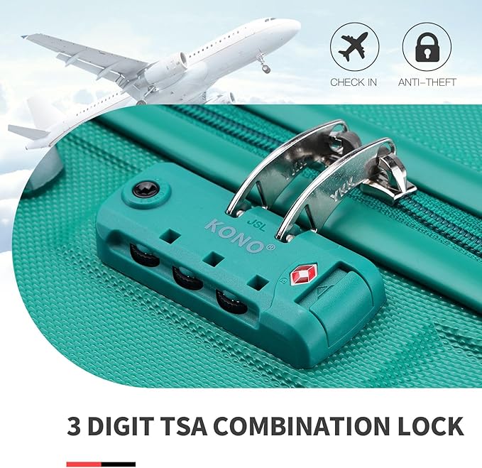 Kono Carry On Luggage Set Airline Approved Lightweight PC+ABS Carry On Suitcase with TSA Lock Spinner Wheels Durable Luggage Hardside Teal