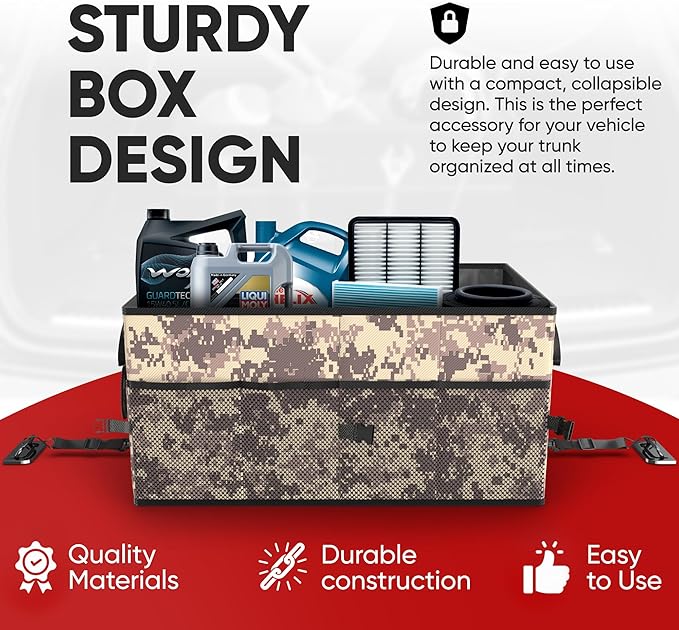 FORTEM Car Trunk Organizer - Collapsible Multi Compartment SUV Trunk Organizer, Non Slip Bottom, Adjustable Securing Straps, Soft Cover 50L (Desert, Standard)