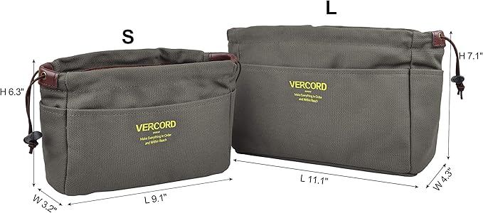 Vercord Canvas Handbag Organizers, Sturdy Purse Insert Organizer Bag in Bag, 10 Pockets Color Army Green Small