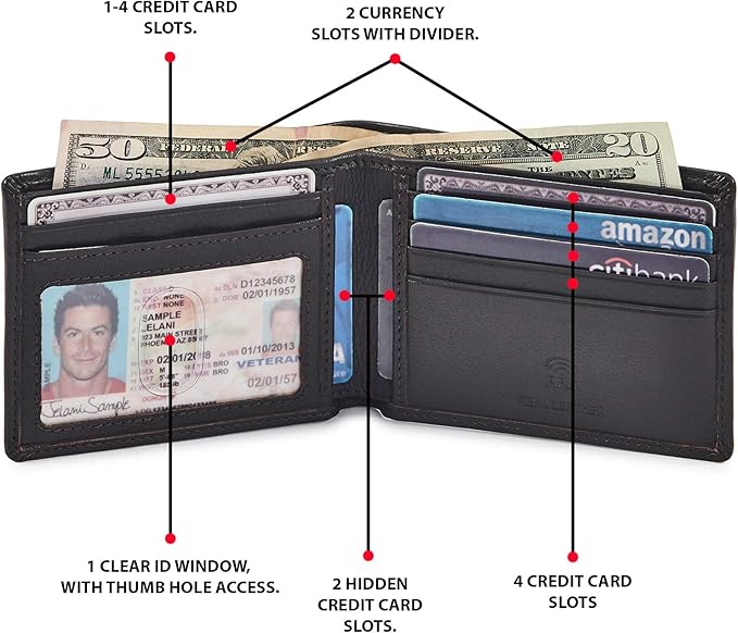 Real Leather Mens Bifold Wallet RFID Blocking Slim Minimalist Front Pocket - Thin & Stylish with ID Window in Gift Box (Nappa, Dark Chocolate)