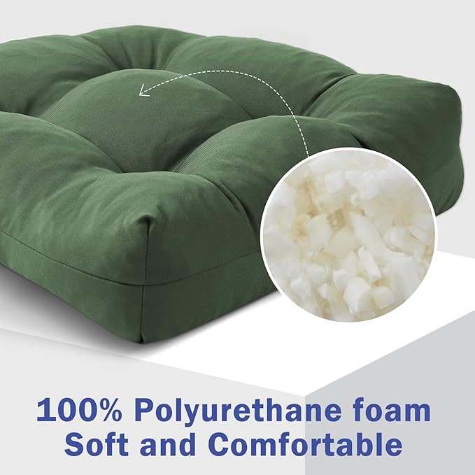 Outdoor Chair Cushions Set of 4, Patio Chair Cushions with Ties, 19x19+5” Tufted Outdoor Seat Cushions, Waterproof Patio Furniture Cushions, Outdoor Dining Chair Pads, Forest Green