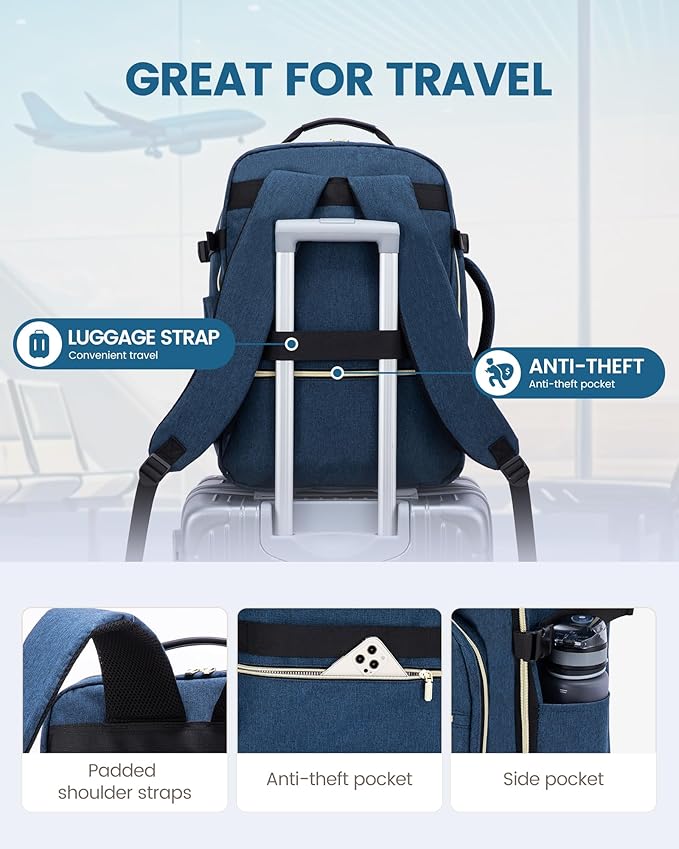 LOVEVOOK Travel Backpack for Women & Men 40L,Airline Approved Carry On Backpack Travel Essentials,TSA Carry on Luggage,Waterproof Personal Item Travel Bag,Suitcase with 3 Packing Cubes,Dark blue-Black